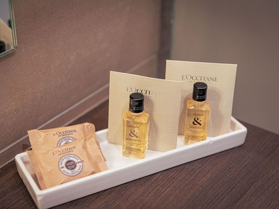 Close-up of toiletries provided at The Originals Hotels