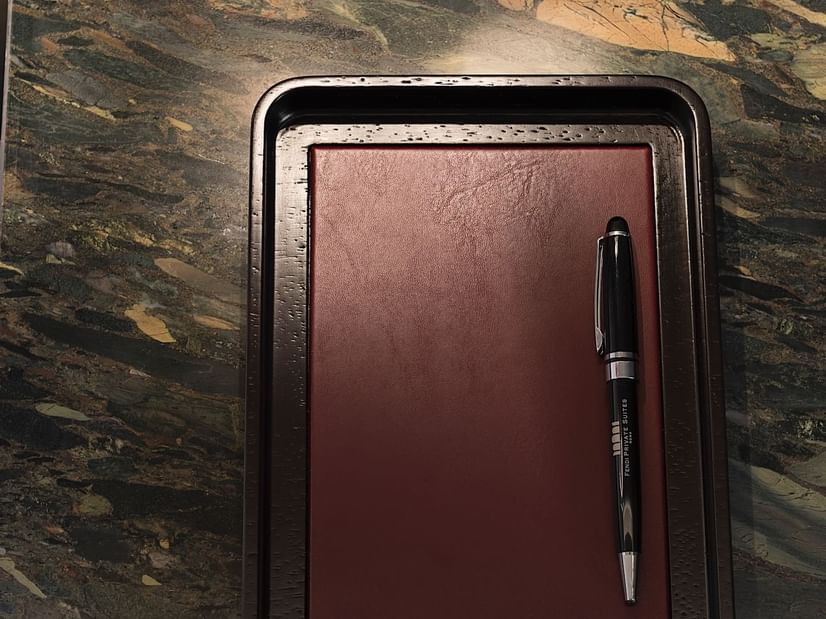 Close-up of a Pen on a tray at Fendi Private Suites