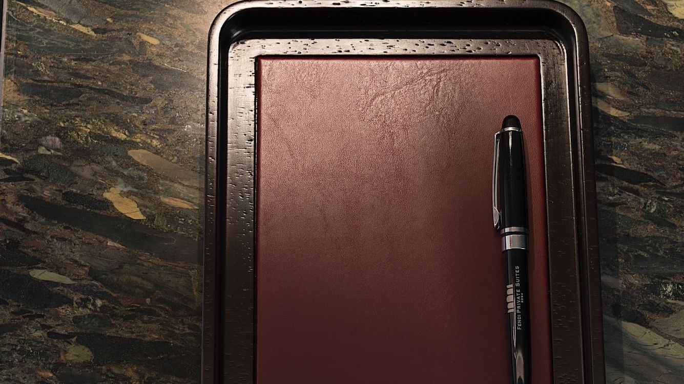 Close-up of a Pen on a tray at Fendi Private Suites