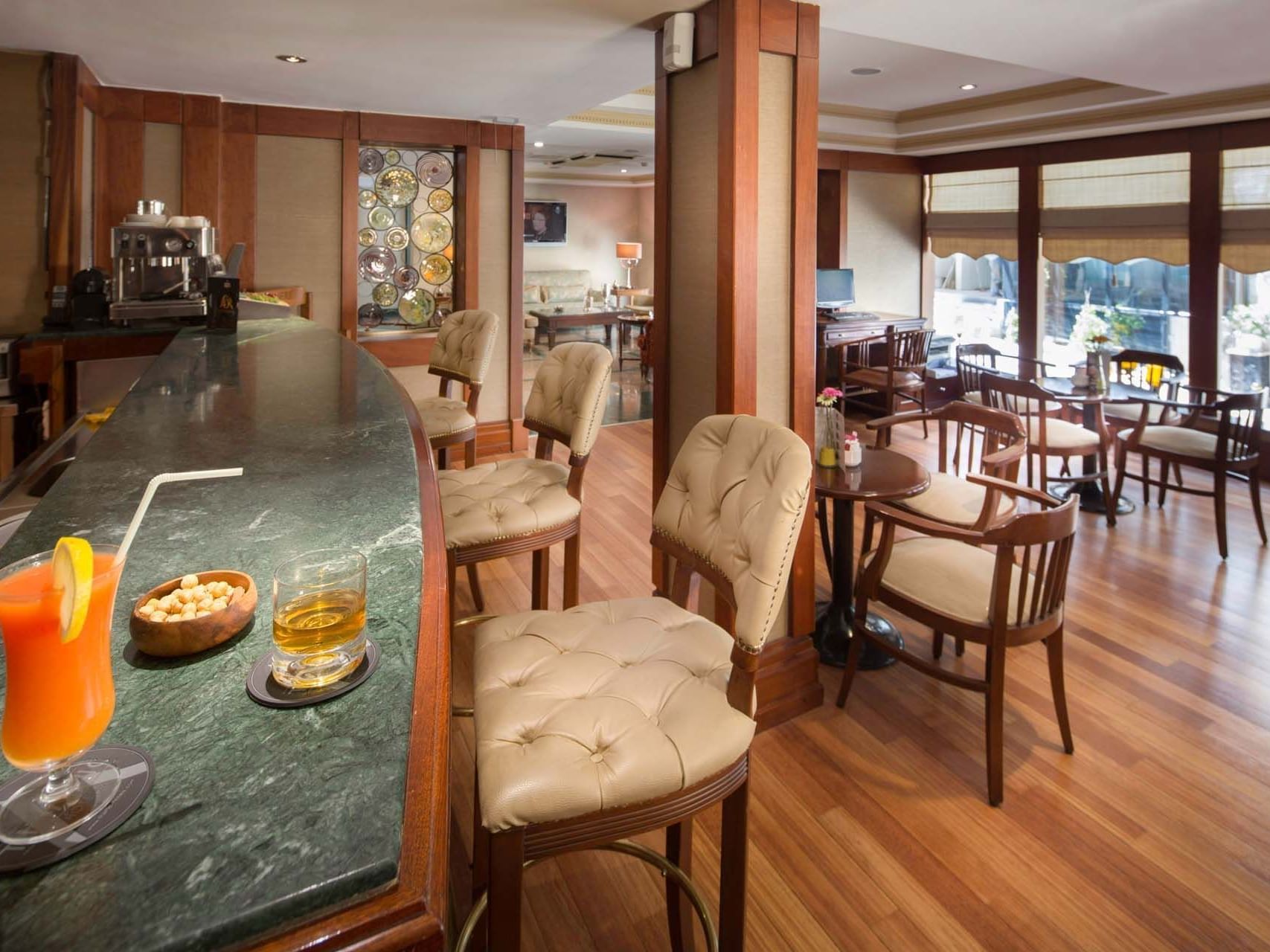 Bar counter with stools in Lobby Cafe & Bar at Titanic Comfort Sisli