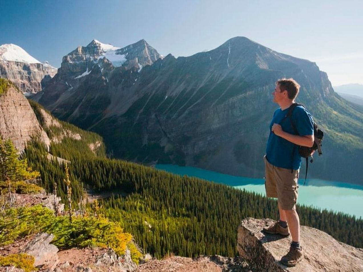 A man on the Canadian Rockies near Blackstone Mountain Lodge
