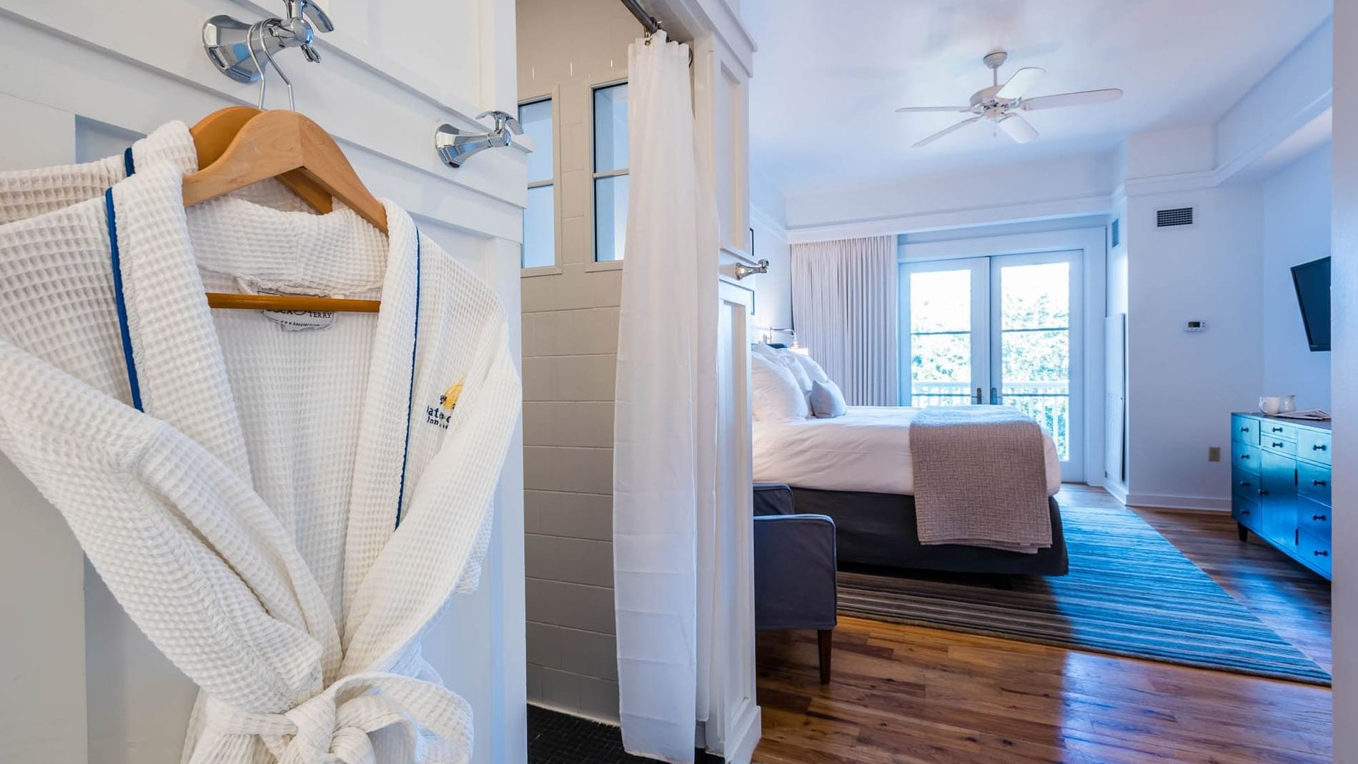 Close-up of the bathrobes hung in the Resort suite at Watersound Inn