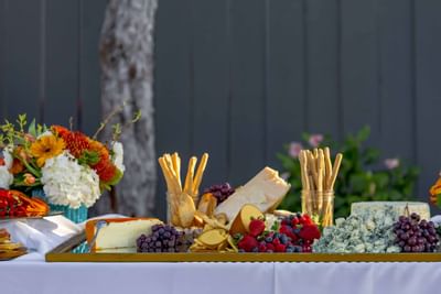 Closeup on an outdoor buffet setup at Anaheim Hotel