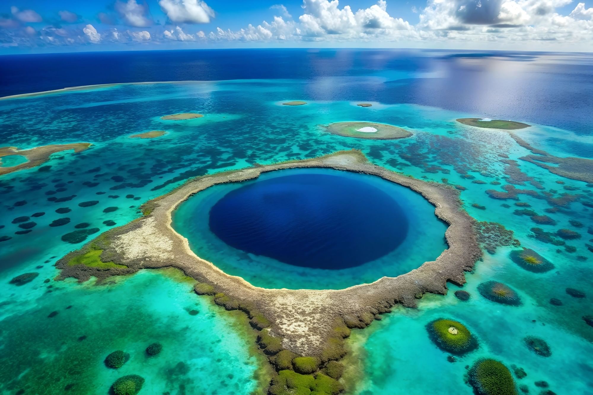 Aerial view of Blue Hole, Belize near Golden Rock Resort