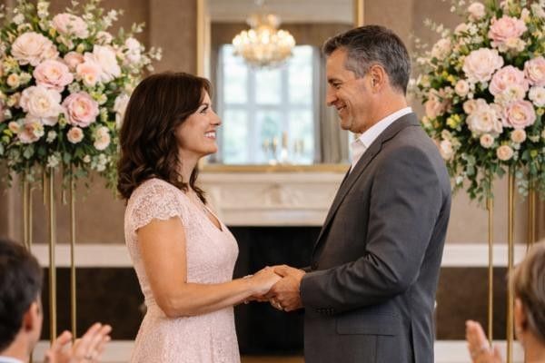 Husband and wife renewing their vows at Easthampstead Park