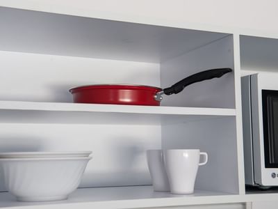 Typical kitchen microwave & storage shelves - items featured can be purchased via our online shop, Your Shop