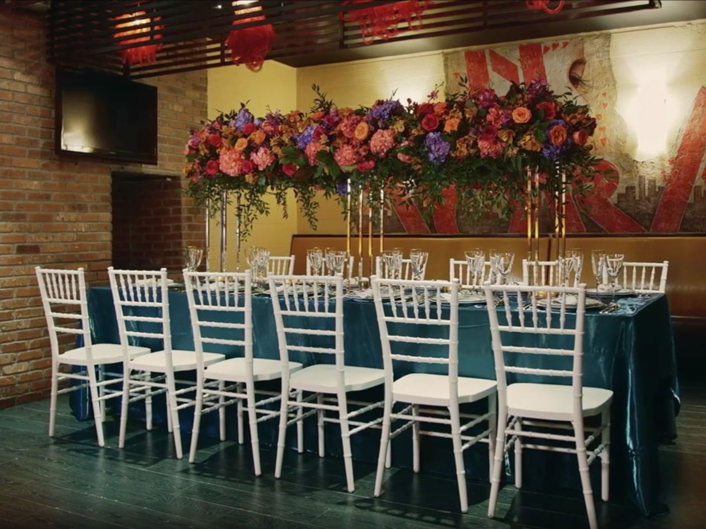 a group table with chairs