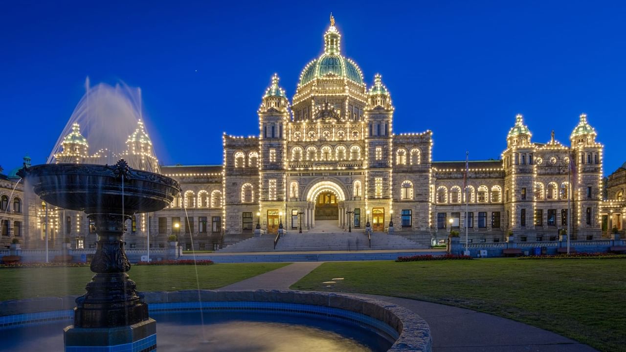 British Columbia Parliament Buildings lit up at night