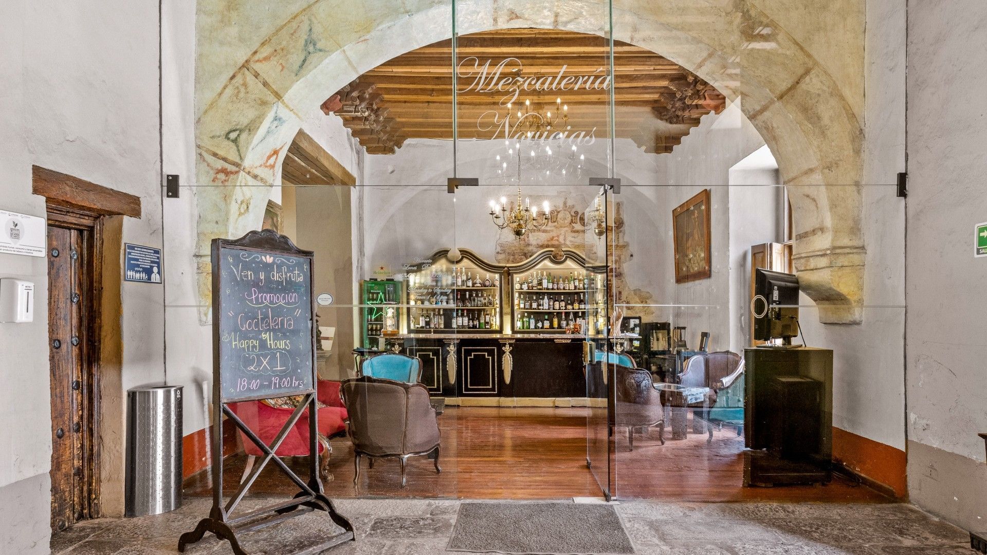 Entrance to Mezcalería Novicias at Quinta Real Puebla in Heroica Puebla de Zaragoza.
