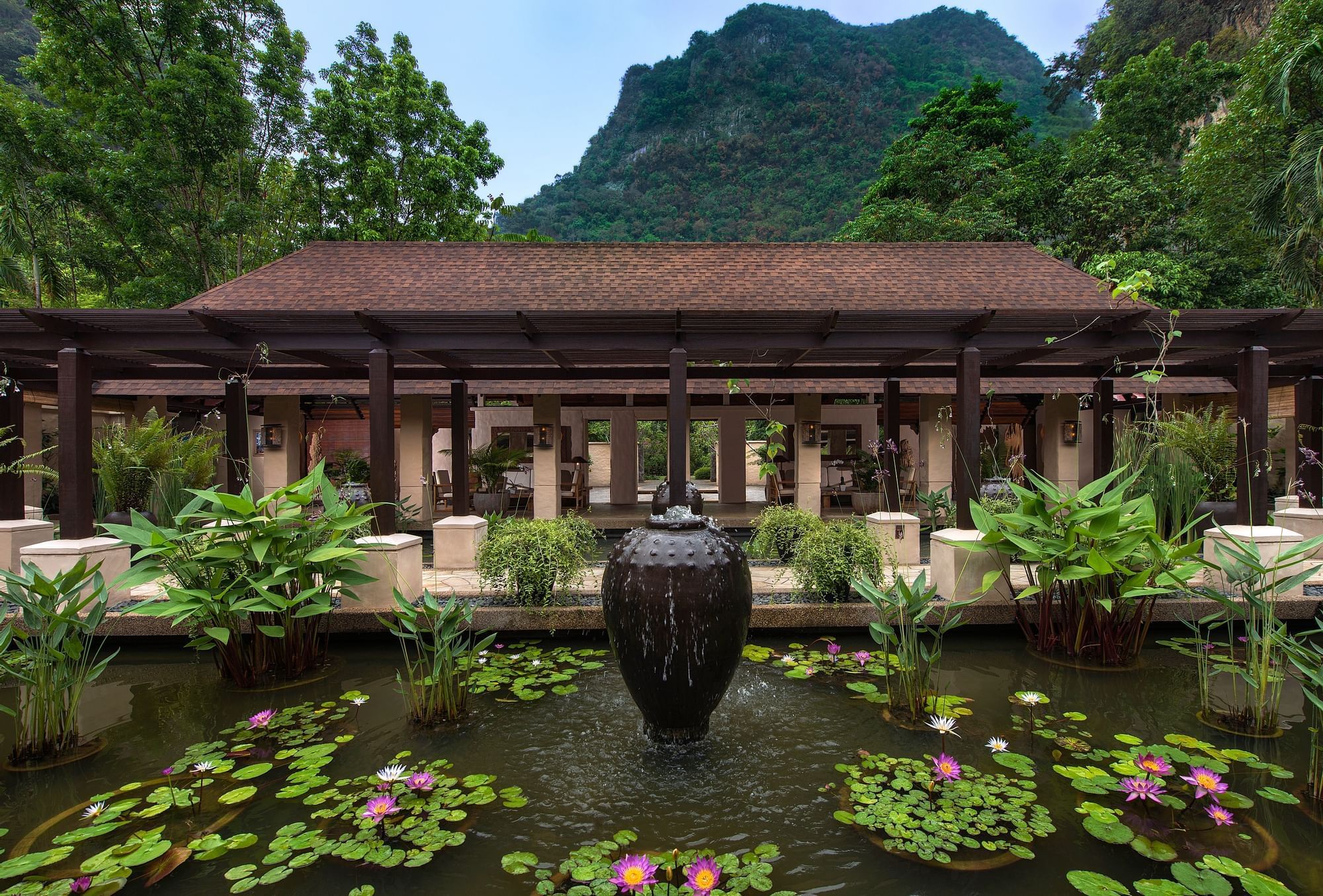 Exterior view of hotel reception & fountain The Banjaran Hotsprings Retreat