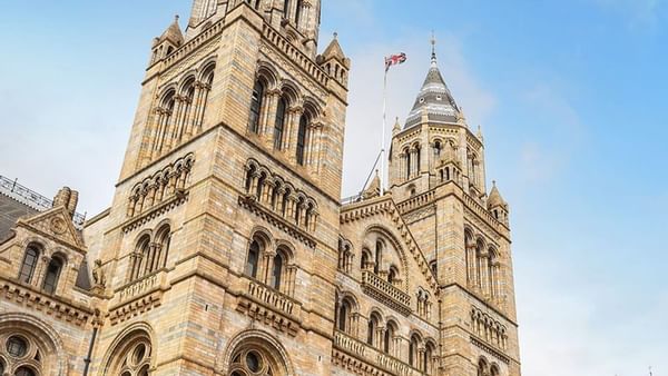 Towers of the Natural History Museum constructed of intricate brickwork near The Capital Hotel, Apartments and Townhouse