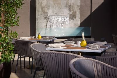 Closeup on dining table setup at Luxe Sunset Boulevard