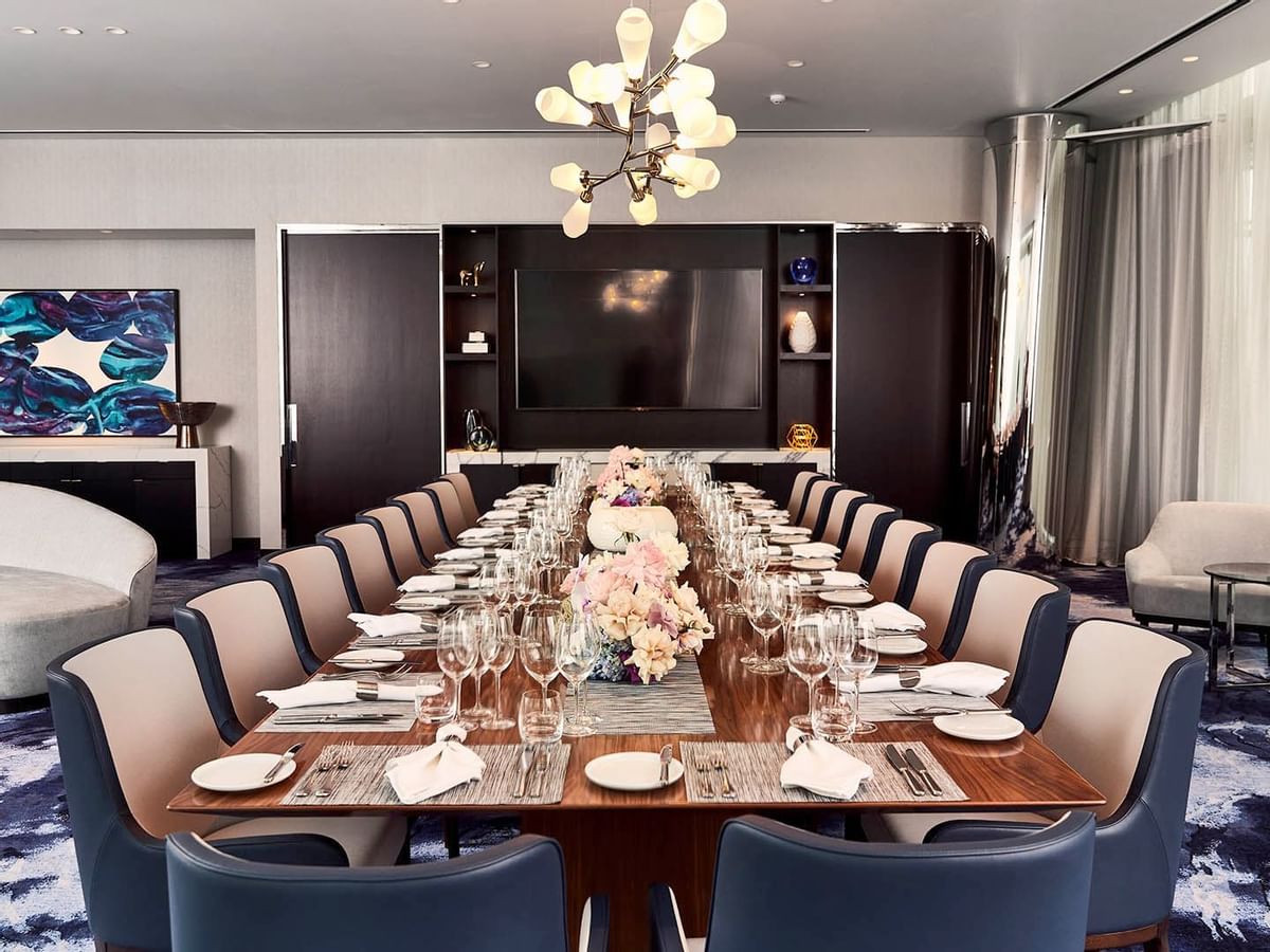A table setup in Opal Suite event room at Crown Towers Sydney