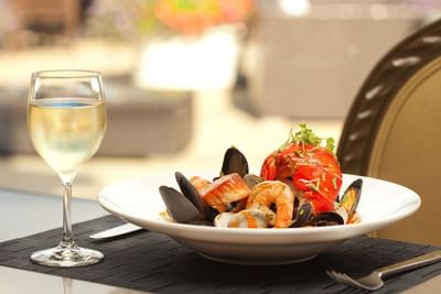 Closeup of Bouillabaisse served in a restaurant at Ocean Place