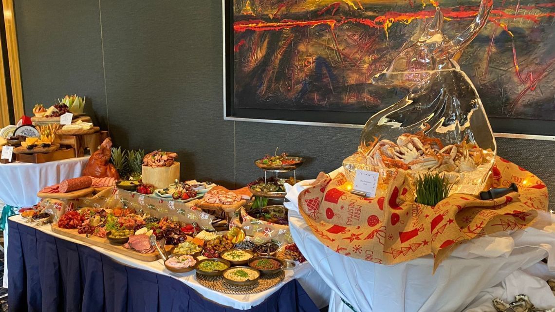 Seafood dishes arranged in a buffet area at Amora Hotel Jamison Sydney