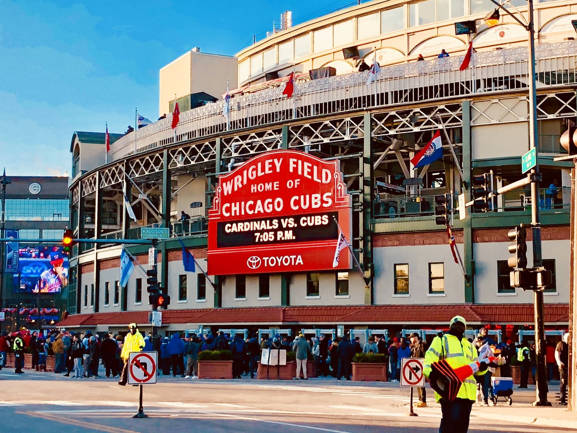 The exterior view of Wrigley Field near Hotel Saint Clair