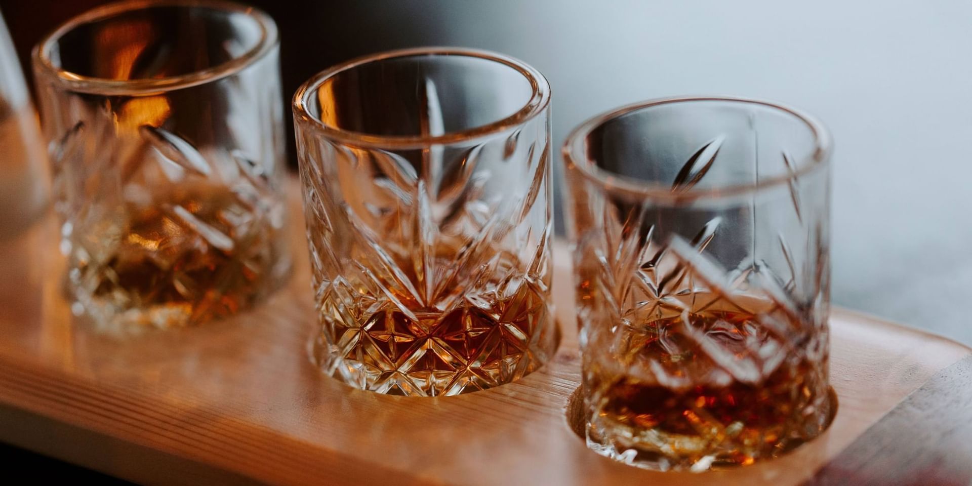 Close-up of whisky shots served at Hotel Eldorado