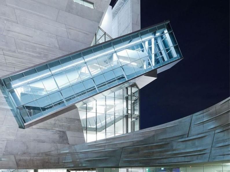 Exterior of The Perot Museum near MCM Elegante Suites