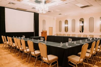 conference hall with a chandelier at The Inn of Waterloo