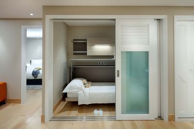 convertible room with bed set up
