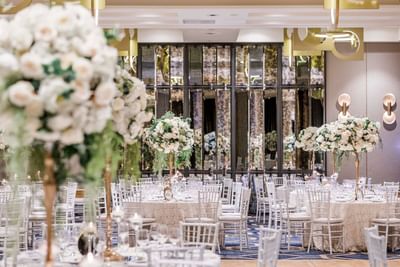 Floral décor banquet tables, Whitely Ballroom at Amora Hotel