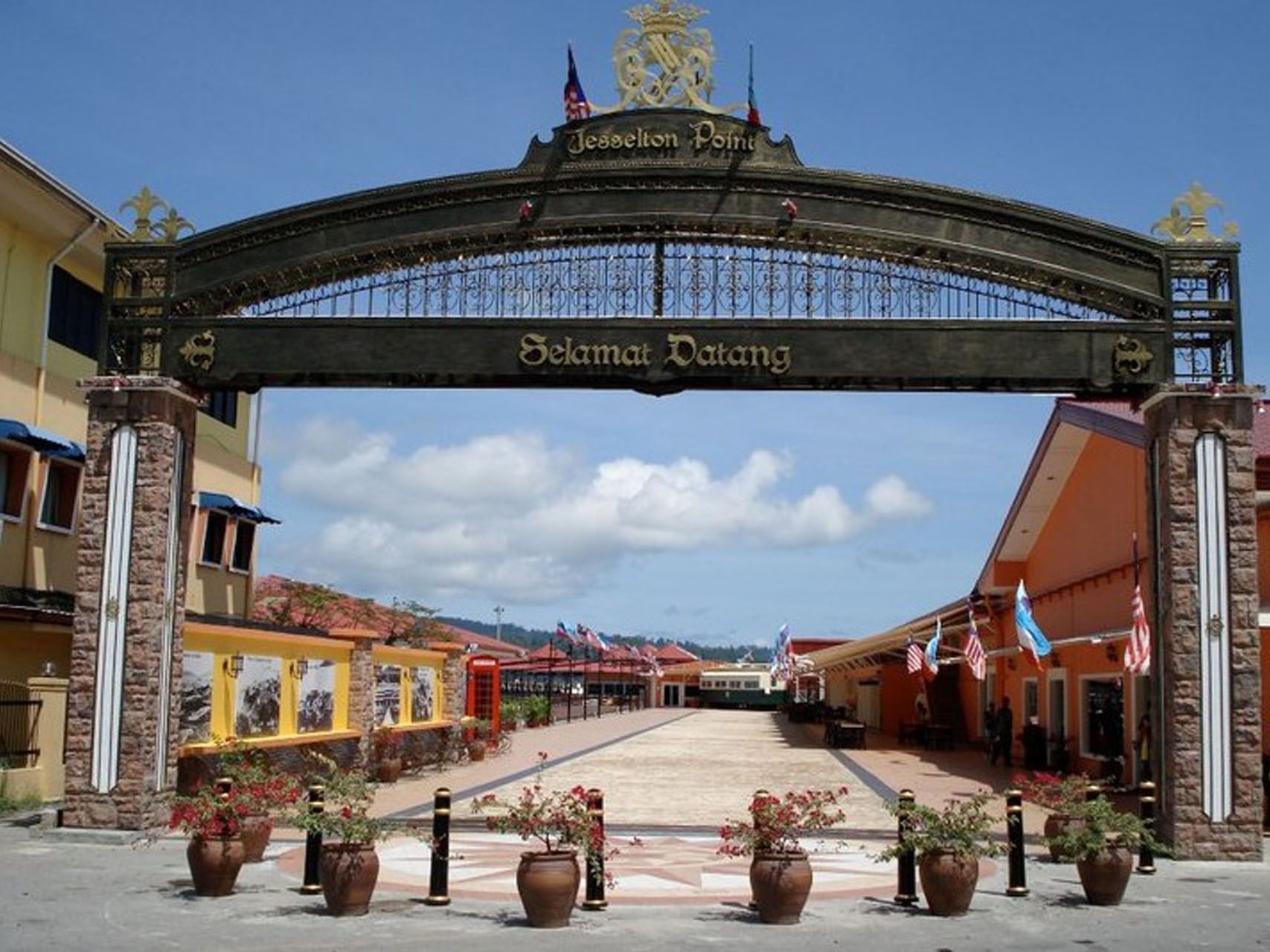 Archway with Selamat Datang sign at Jesselton Point entrance near Cititel Express Kota Kinabalu