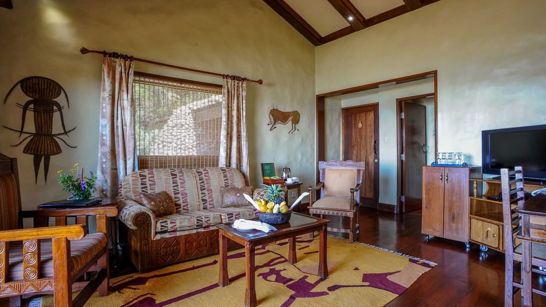 Livingroom area in the Kimba Suite at Ngorongoro Serena