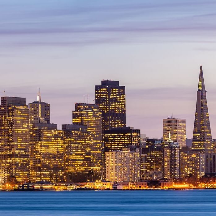 San Francisco City skyline at night at Warwick Le Crystal