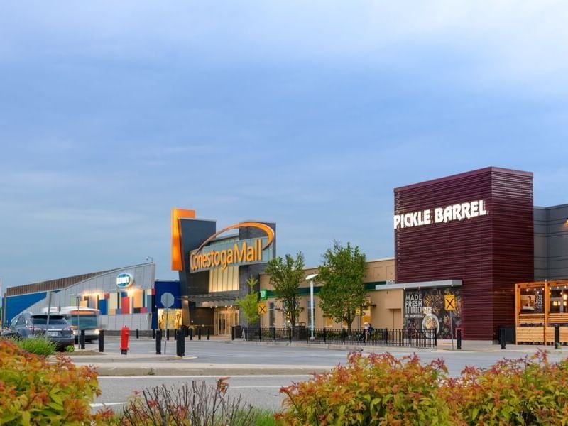 A front view of the conestoga mall near The Inn of Waterloo