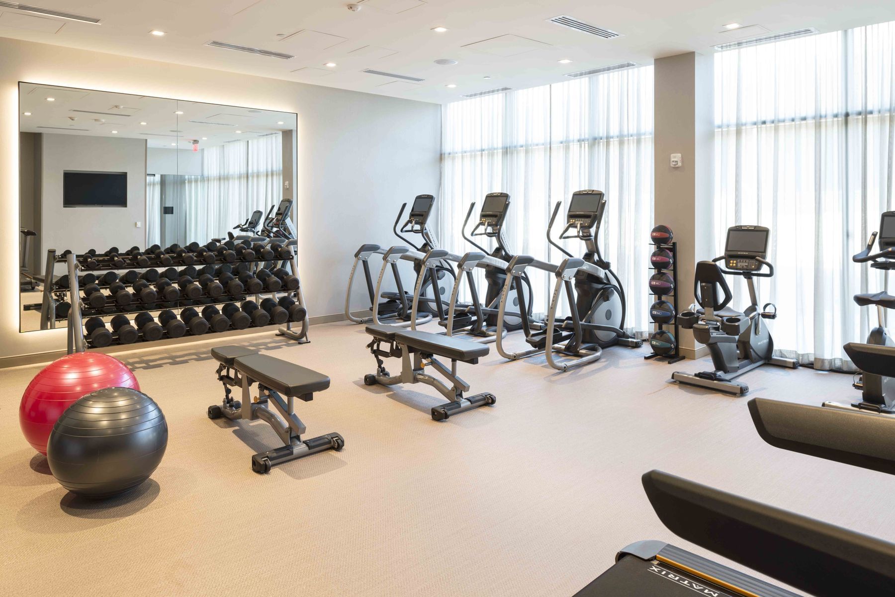 Fitness center with cardio equipment, free weights and stability