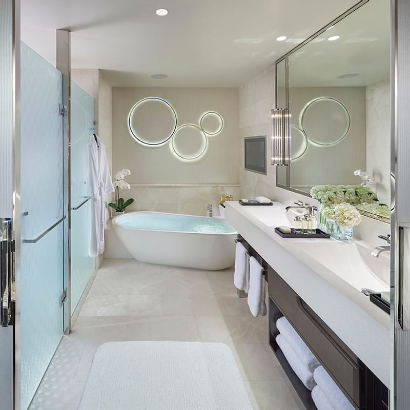 Interior of the bathroom in a hotel room at Crown Towers Perth