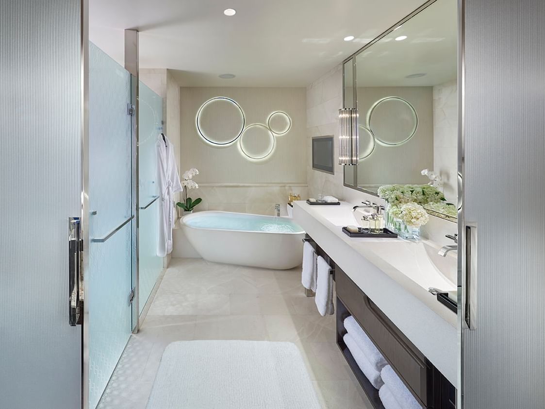 Interior of the bathroom in a hotel room at Crown Towers Perth