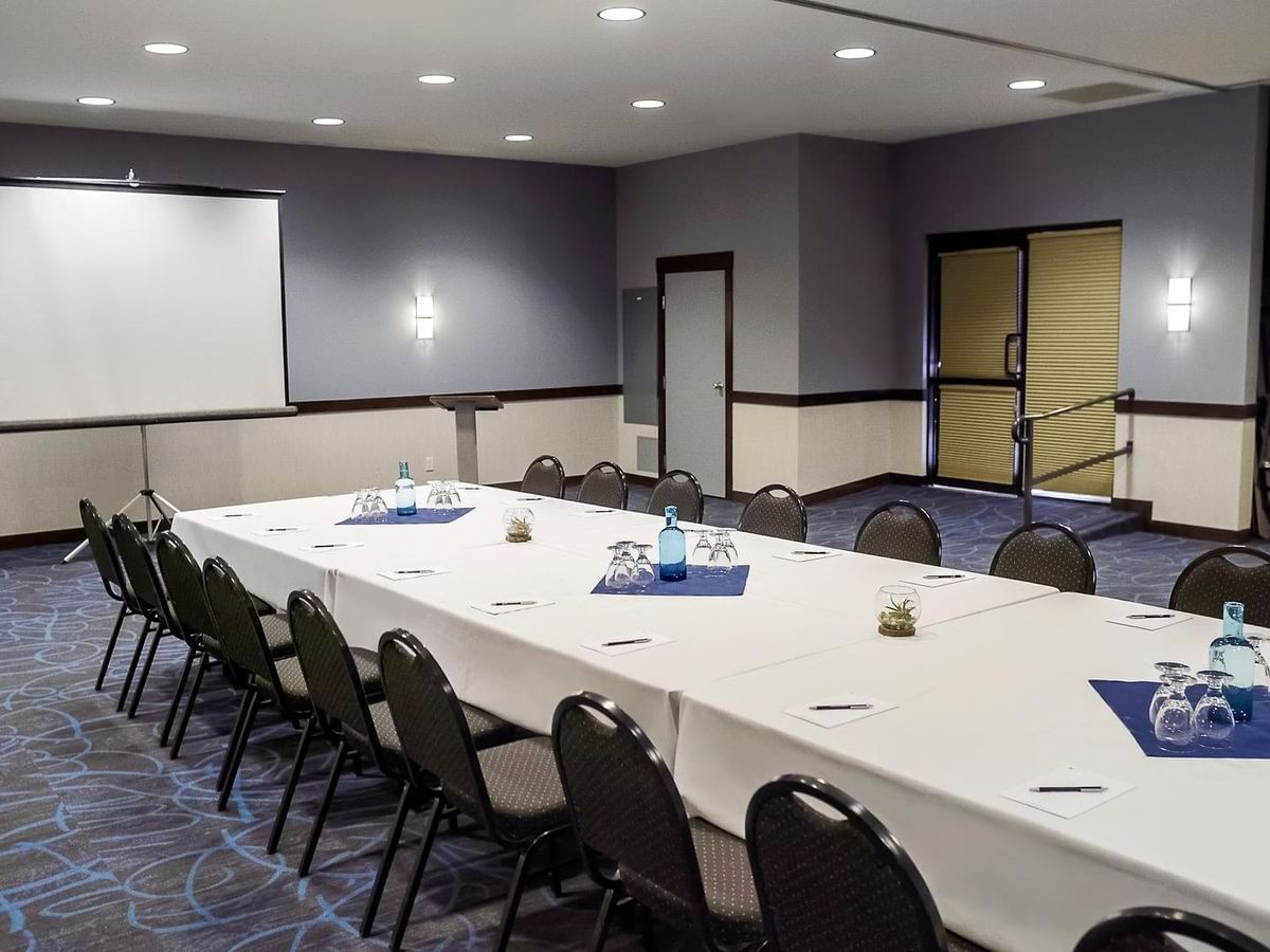Banquet room with long table set up