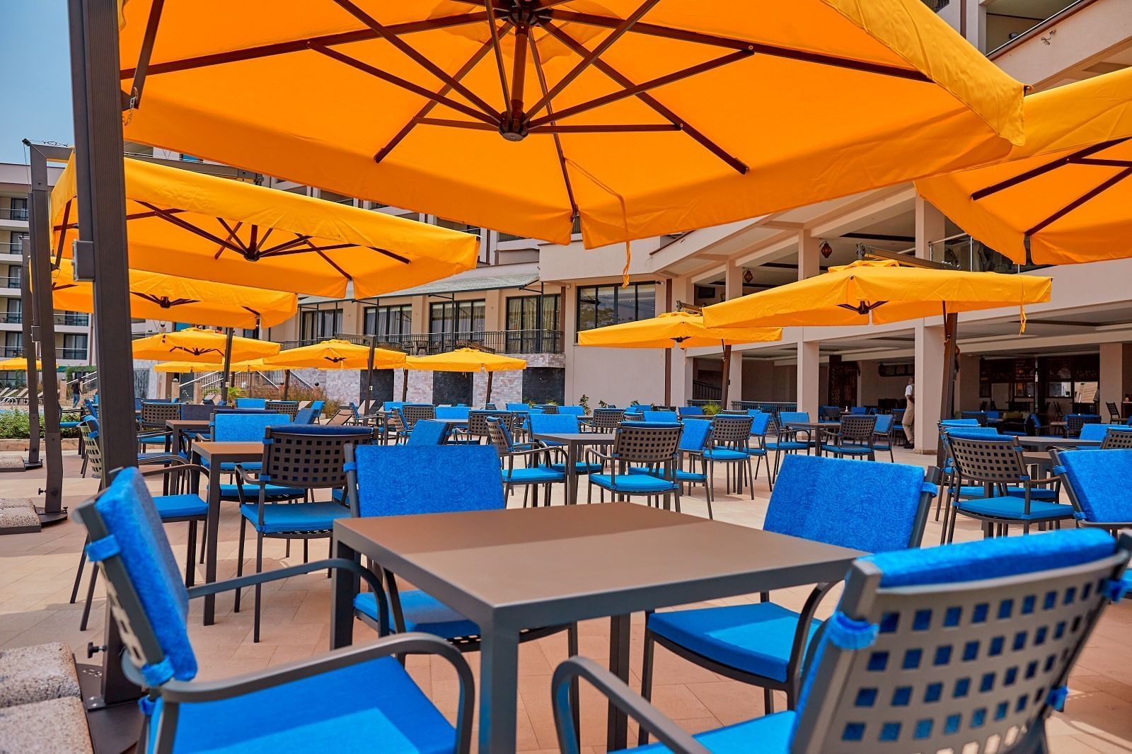 Outdoor dining in Kahuzi biega Restaurant at Goma Serena Hotel