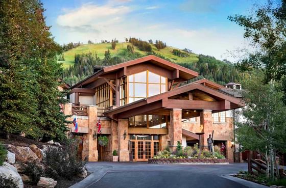 Stein Eriksen Lodge exterior with a scenic view in summer near Chateaux Deer Valley