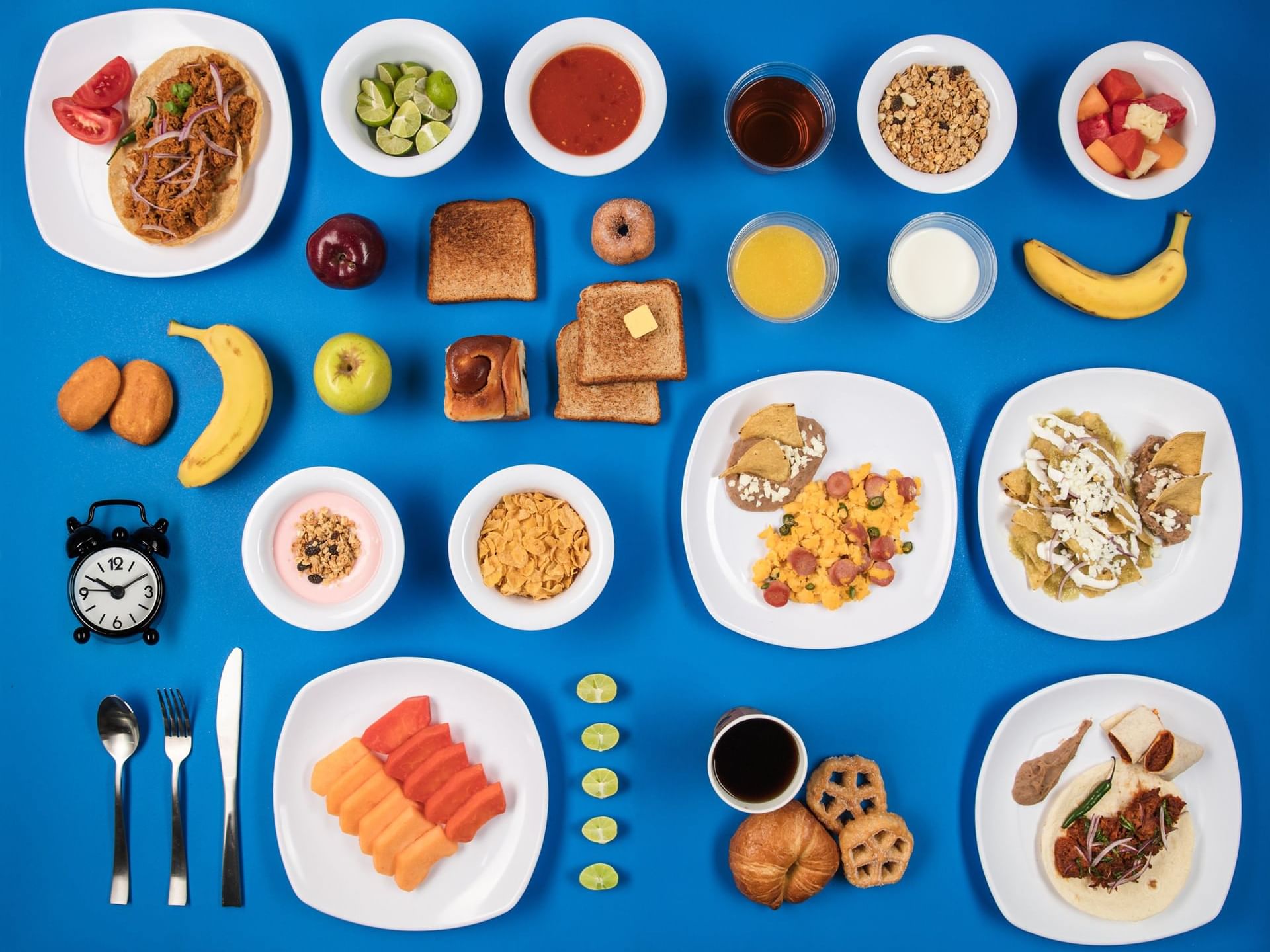Overhead shot of a continental breakfast at One Hotels
