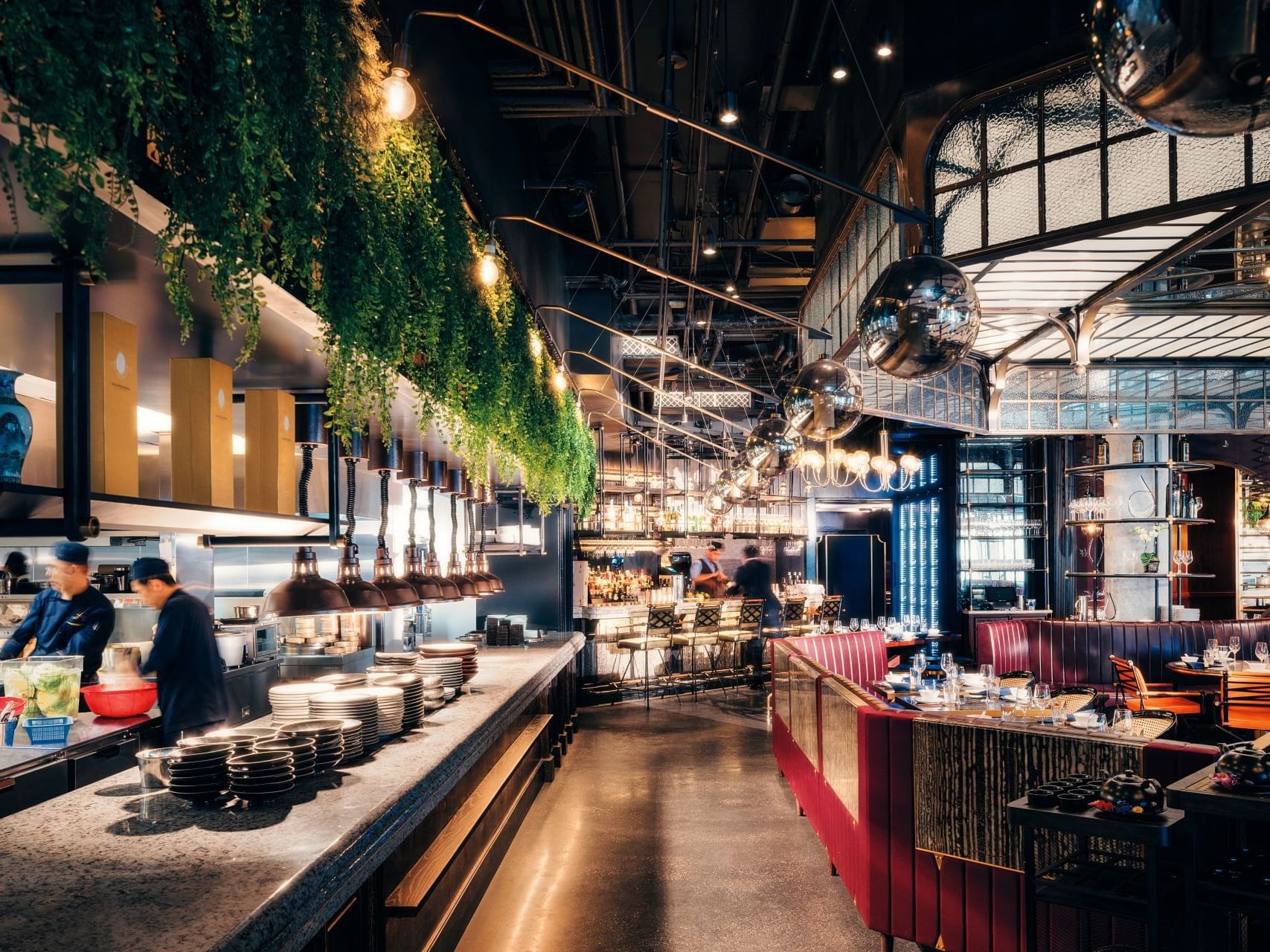 Interior of a restaurant with a buffet at Paradox Phuket Resort