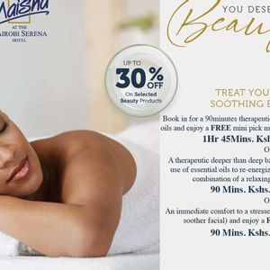 Maisha spa offer poster at Nairobi Serena Hotel