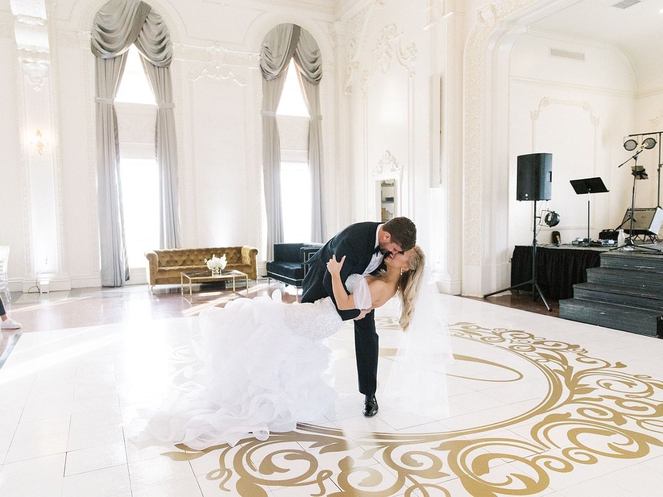 Bride & groom dancing in their reception at The Mayo Hotel