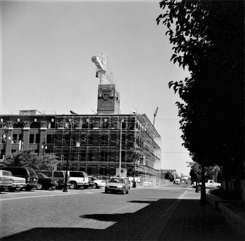 Black and White Vintage Hotel under Construction of The Hotel at Old Town Wichita