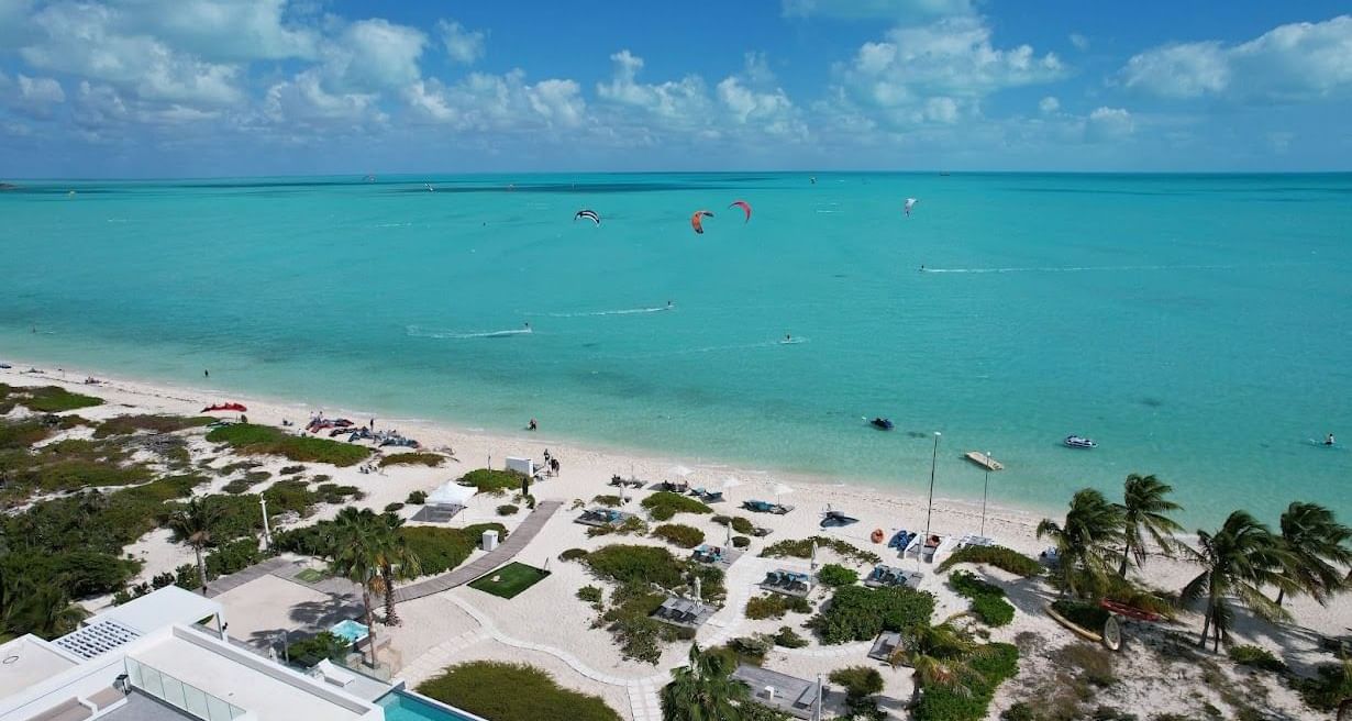Aerial view of kite boarding & beach near H2O Life Style Resort