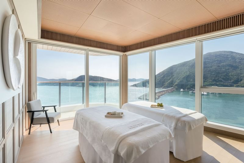 Two spa beds with ocean view in The Fullerton Spa at Fullerton Ocean Park Hotel Hong Kong