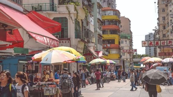 Crowded streets in Sham Shui Po near Park Hotel Hong Kong