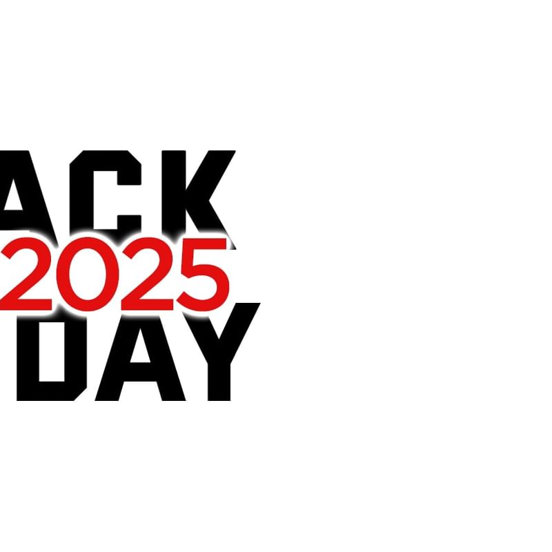 Black Friday 2025 logo with bold black text and a red 