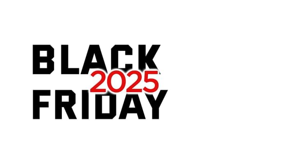 Black Friday 2025 logo with bold black text and red year 