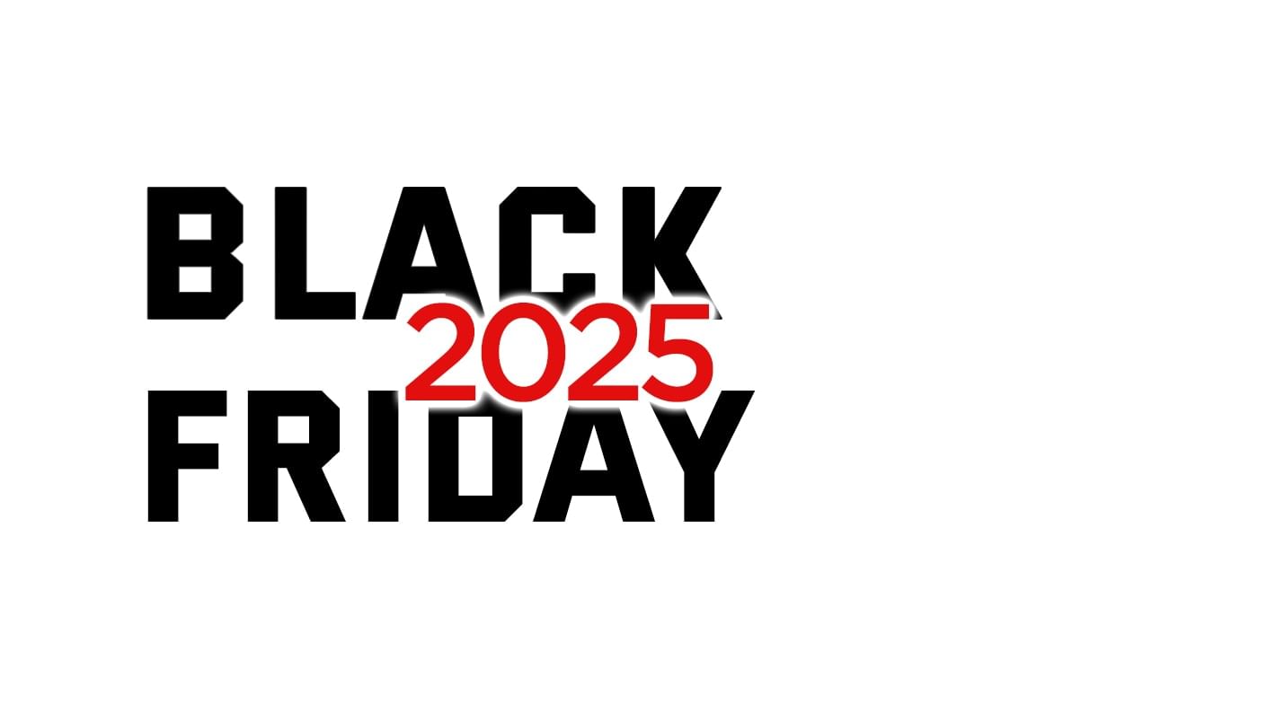 Black Friday 2025 logo with bold black text and a red 
