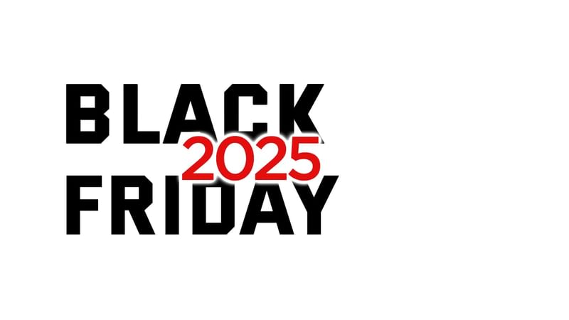 Black Friday 2025 logo with bold black text and a red 