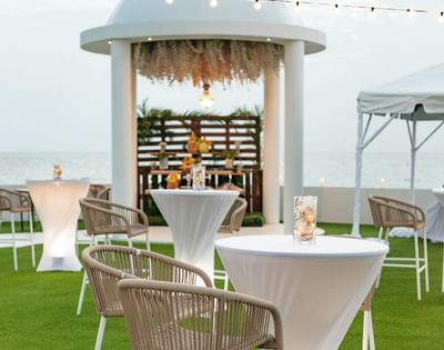 Wedding tables arranged outdoors, The Morgan Resort Spa Village