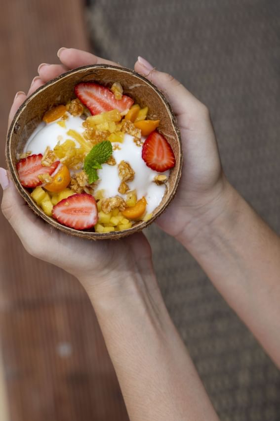 Fruit salad in La Playa Restaurant at Marina Bahia Golfito
