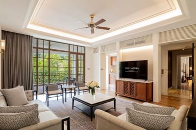 Cozy Livingroom in Grand Merchant 2-Bedroom Suite with wooden floors at The Danna Langkawi